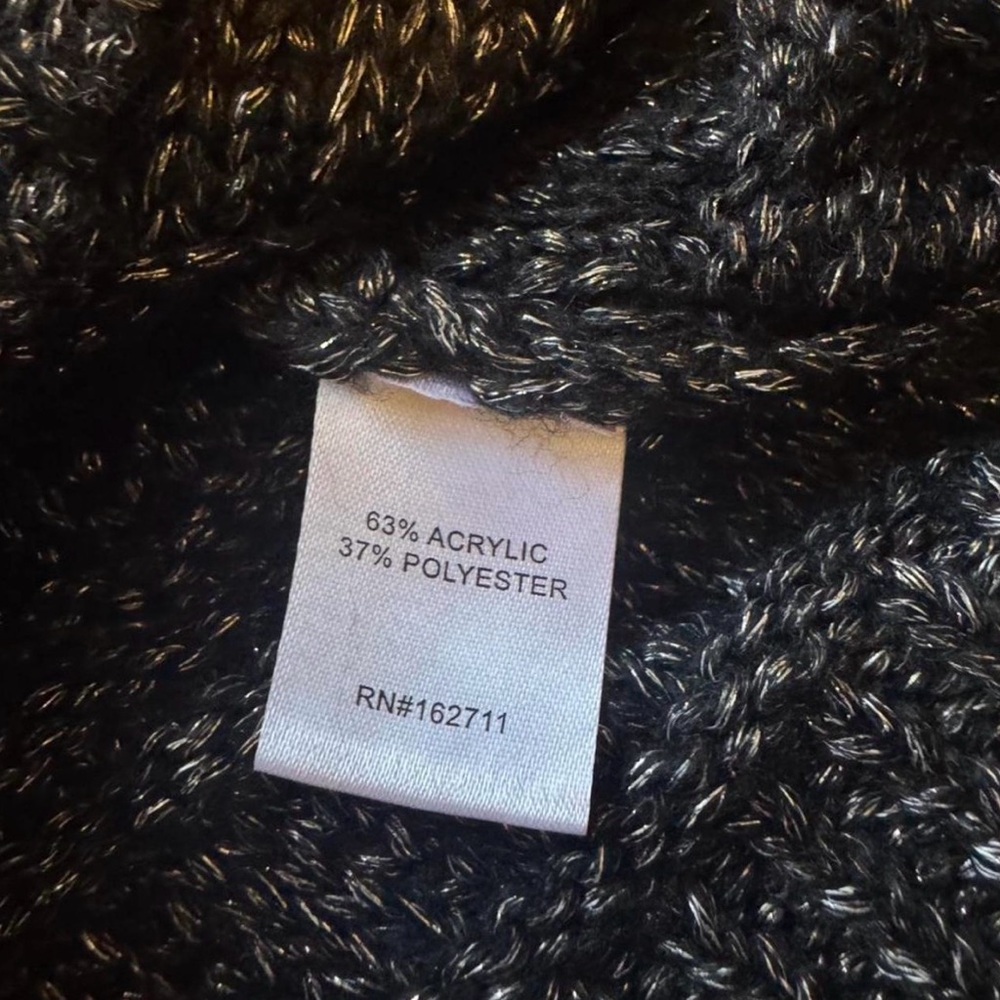 Metallic Black V-Neck Rhinestone  Bow-Button Cardigan - Picture 4 of 7